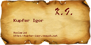 Kupfer Igor névjegykártya
